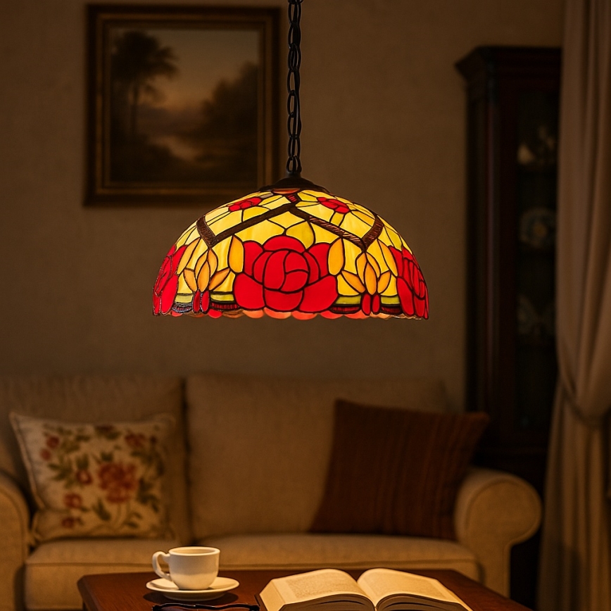 Brilagi - Tiffany witrażowy żyrandol na łańcuchu GARLAN 2xE27/60W/230V