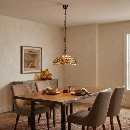 Brilagi - Tiffany witrażowy żyrandol wiszący na łańcuchu LUISA 2xE27/60W/230V