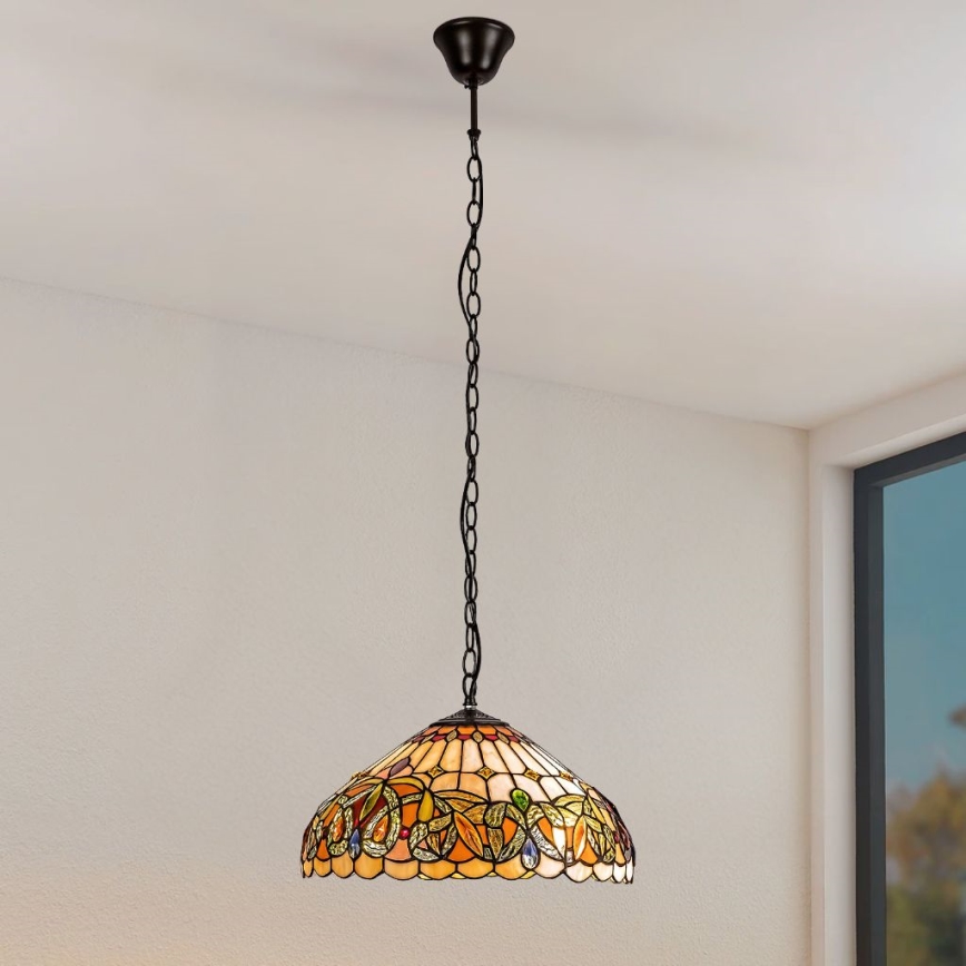 Brilagi - Tiffany witrażowy żyrandol wiszący na łańcuchu LUISA 2xE27/60W/230V