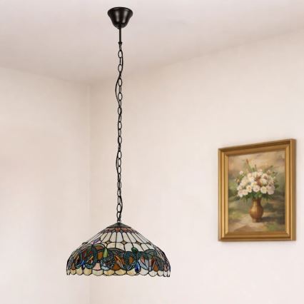 Brilagi - Tiffany witrażowy żyrandol wiszący na łańcuchu LUISA 2xE27/60W/230V
