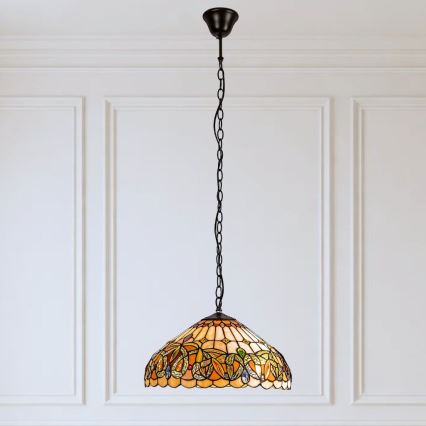 Brilagi - Tiffany witrażowy żyrandol wiszący na łańcuchu LUISA 2xE27/60W/230V