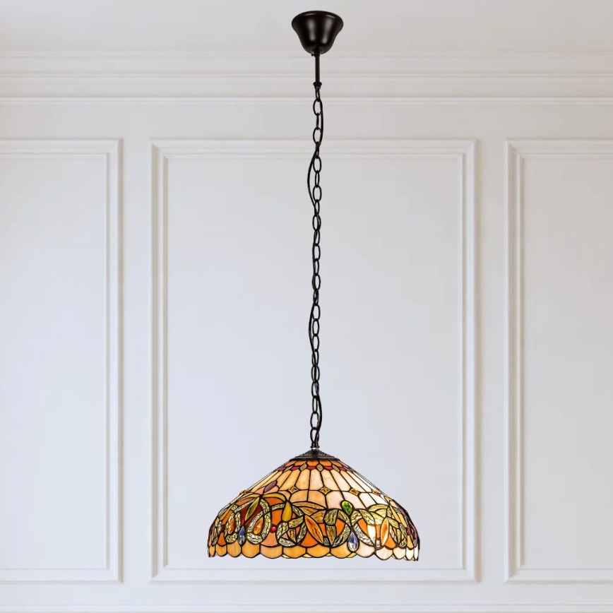 Brilagi - Tiffany witrażowy żyrandol wiszący na łańcuchu LUISA 2xE27/60W/230V