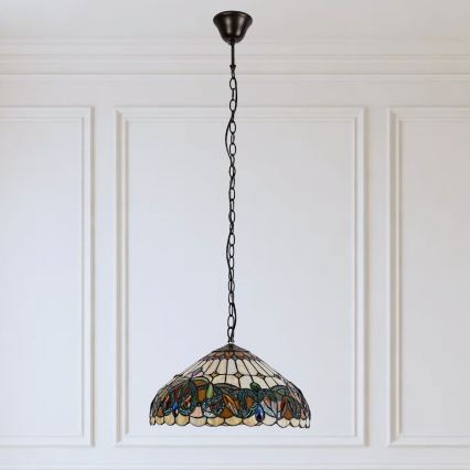 Brilagi - Tiffany witrażowy żyrandol wiszący na łańcuchu LUISA 2xE27/60W/230V