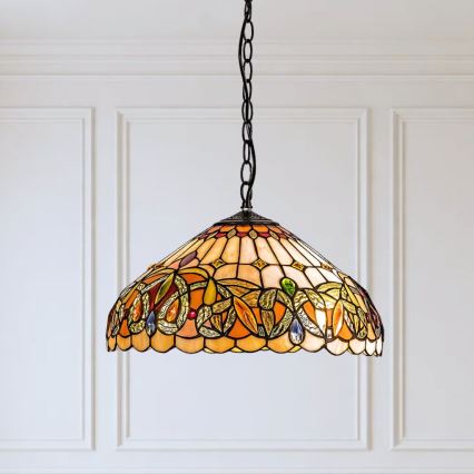 Brilagi - Tiffany witrażowy żyrandol wiszący na łańcuchu LUISA 2xE27/60W/230V