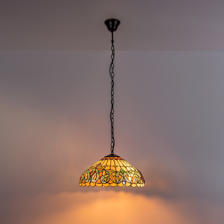 Brilagi - Tiffany witrażowy żyrandol wiszący na łańcuchu LUISA 2xE27/60W/230V