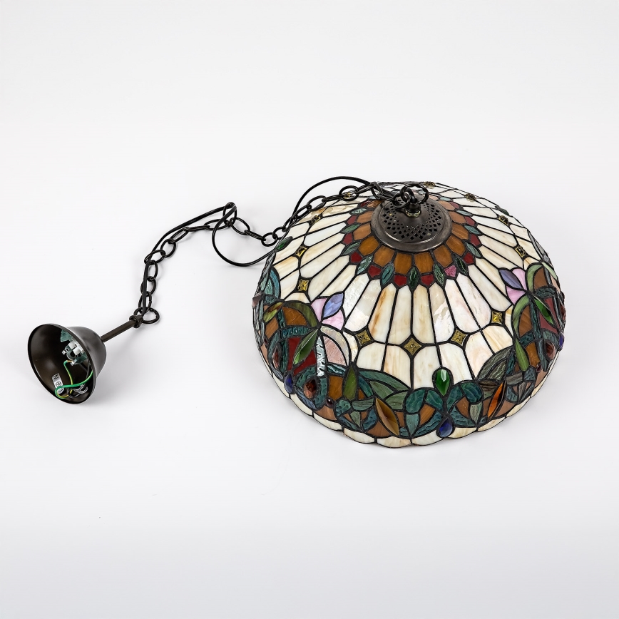 Brilagi - Tiffany witrażowy żyrandol wiszący na łańcuchu LUISA 2xE27/60W/230V