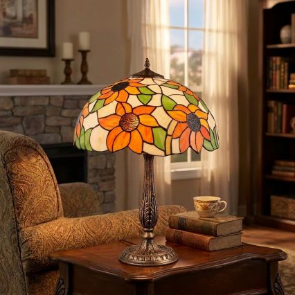 Brilagi - Witrażowa lampa stołowa Tiffany SUNFLOWER 2xE27/60W/230V