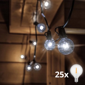 Brilagi - Zewnętrzna dekoracyjna girlanda LED 25xE12/0,8W/24V 20m IP44 zimne białe światło