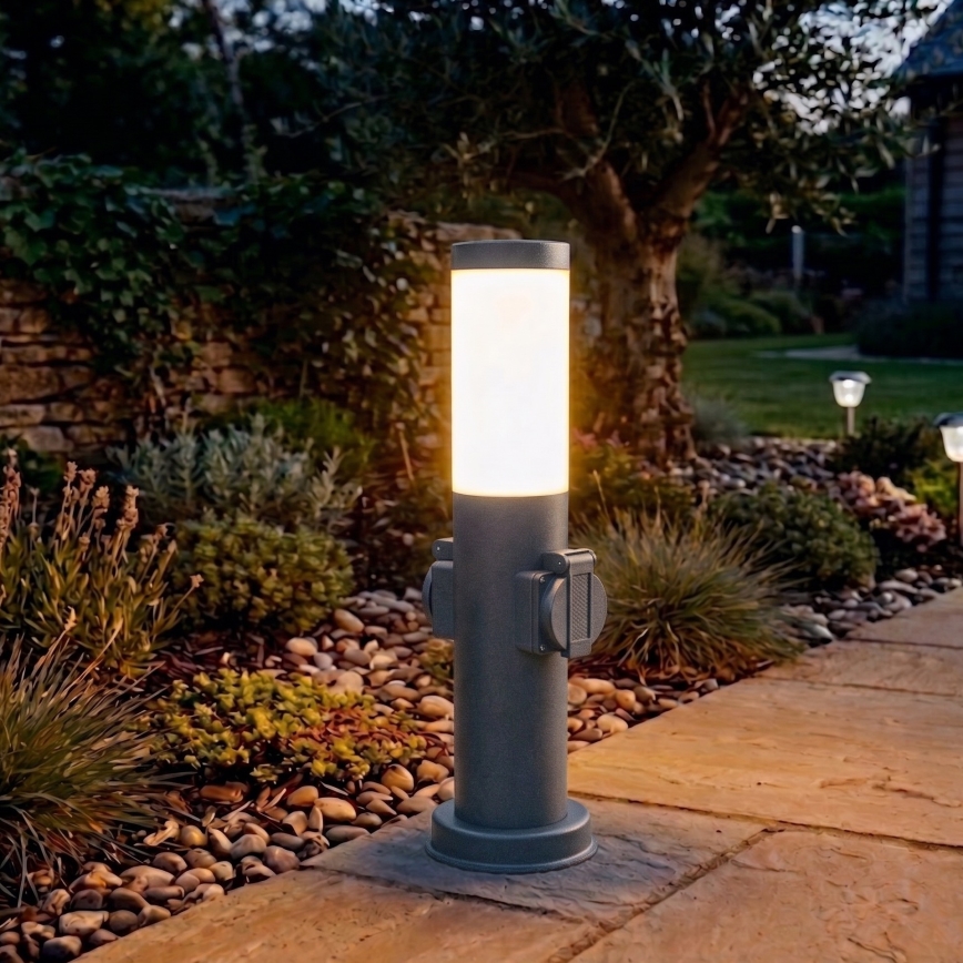 Brilagi - Lampa zewnętrzna NOVA z 2 gniazdami SCHUKO, 1xE27/15W/230V, 40 cm, IP44, antracyt