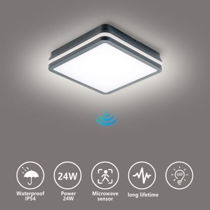 Brilagi - Oprawa zewnętrzna LED z czujnikiem ruchu BENE LED/24W/230V 26x26 cm antracyt IP54