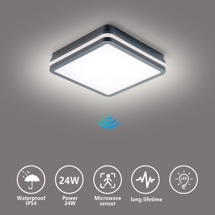 Brilagi - Oprawa zewnętrzna LED z czujnikiem ruchu BENE LED/24W/230V 26x26 cm antracyt IP54