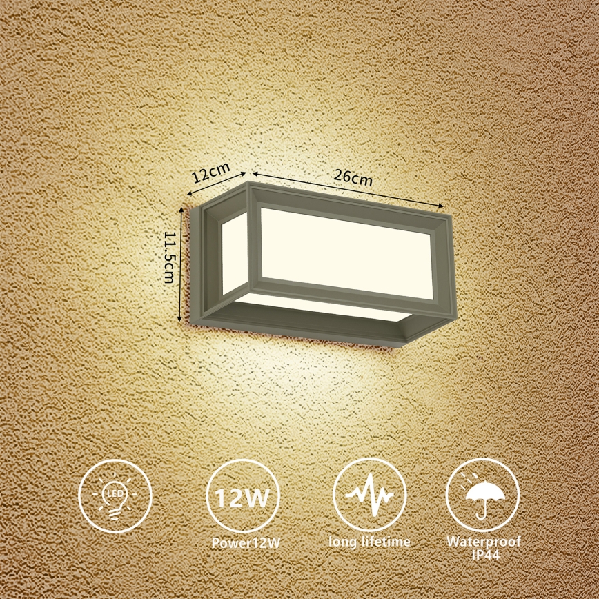 Brilagi - LED zewnętrzny kinkiet PARKER LED/12W/230V 3000/4500/6000K szary IP44