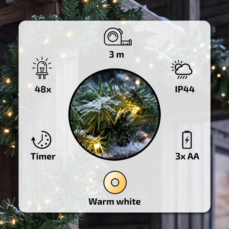 BRILAGI - Zewnętrzna świąteczna girlanda LED, zasilanie 3xAA, długość 300 cm, IP44