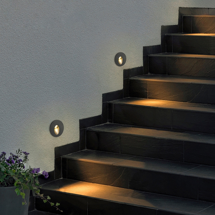 Brilagi - zewnętrzna wpuszczana oprawa LED STAIRDOT LED/2W/230V czarna IP65 okrągła
