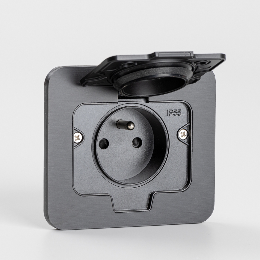 Brilagi - Zewnętrzne wpuszczane gniazdo podłogowe IP55, czarne, prostokątne