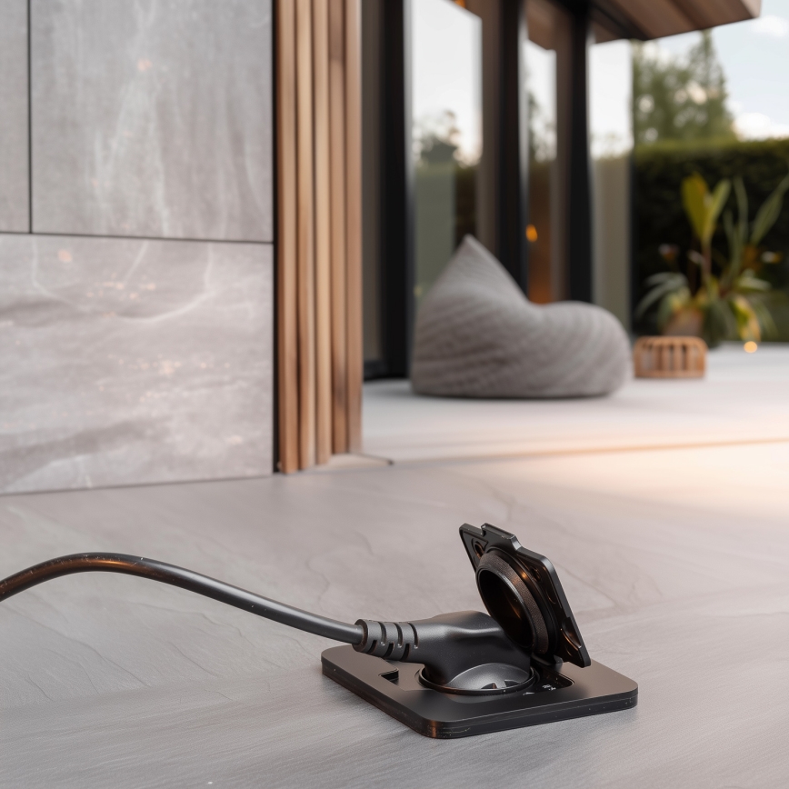 Brilagi - Zewnętrzne wpuszczane gniazdo podłogowe IP55, czarne, prostokątne