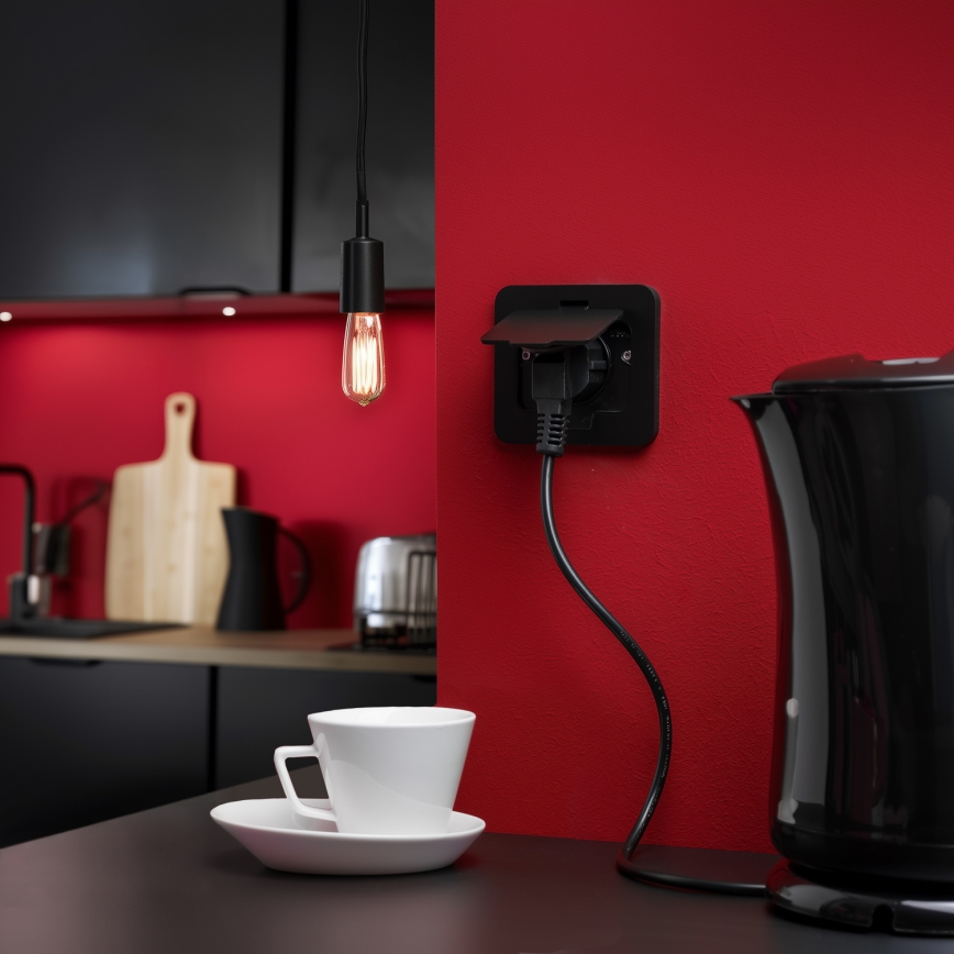 Brilagi - Zewnętrzne wpuszczane gniazdo podłogowe IP55, czarne, prostokątne