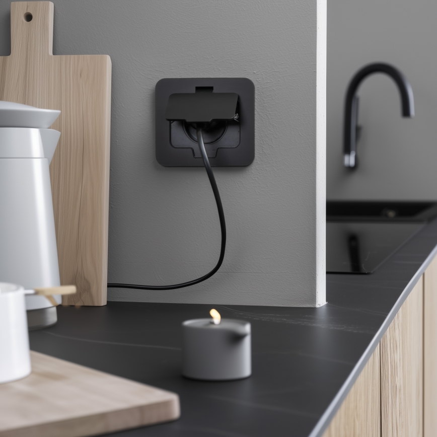 Brilagi - Zewnętrzne wpuszczane gniazdo podłogowe IP55, czarne, prostokątne