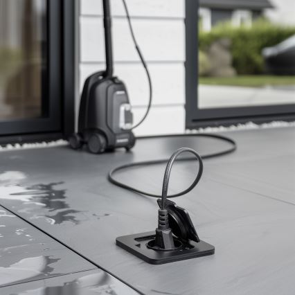 Brilagi - Zewnętrzne wpuszczane gniazdo podłogowe IP55, czarne, prostokątne