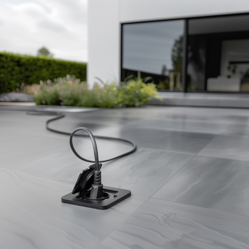 Brilagi - Zewnętrzne wpuszczane gniazdo podłogowe IP55, czarne, prostokątne