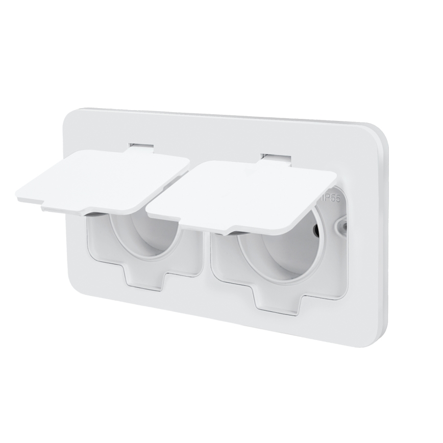 Brilagi - Zewnętrzne wpuszczane w podłogę podwójne gniazdo IP55, białe, prostokątne