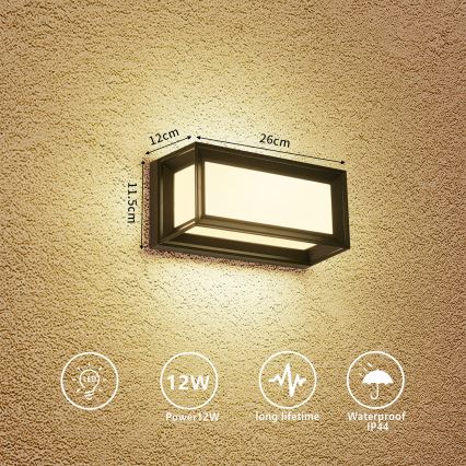 Brilagi - Zewnętrzny kinkiet LED PARKER LED/12W/230V czarny IP44