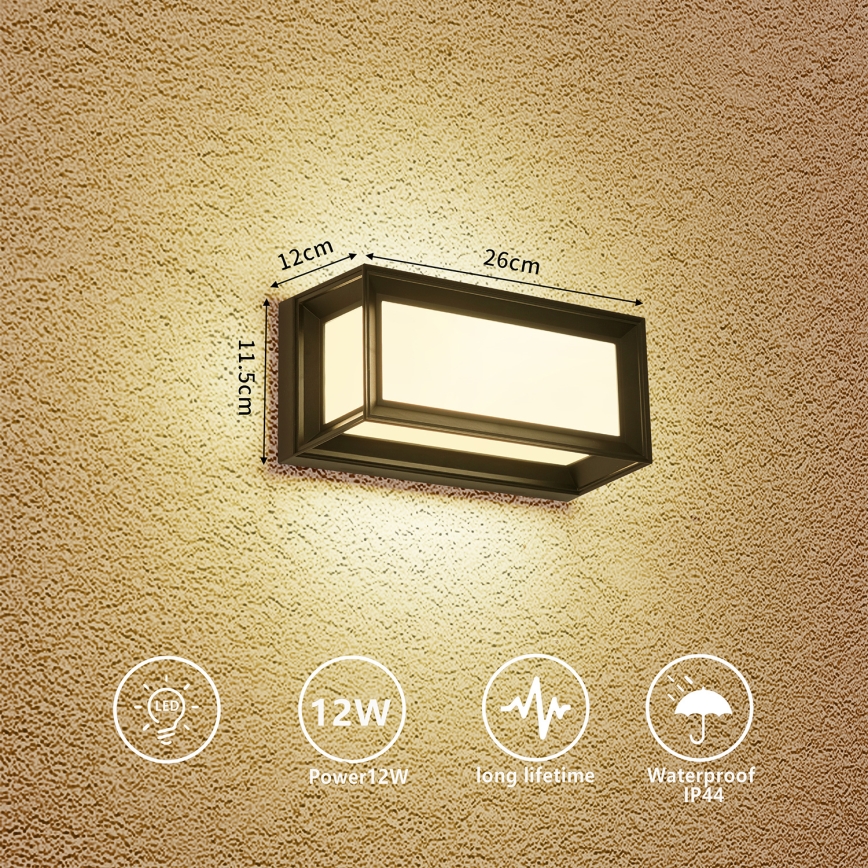 Brilagi - Zewnętrzny kinkiet LED PARKER LED/12W/230V czarny IP44