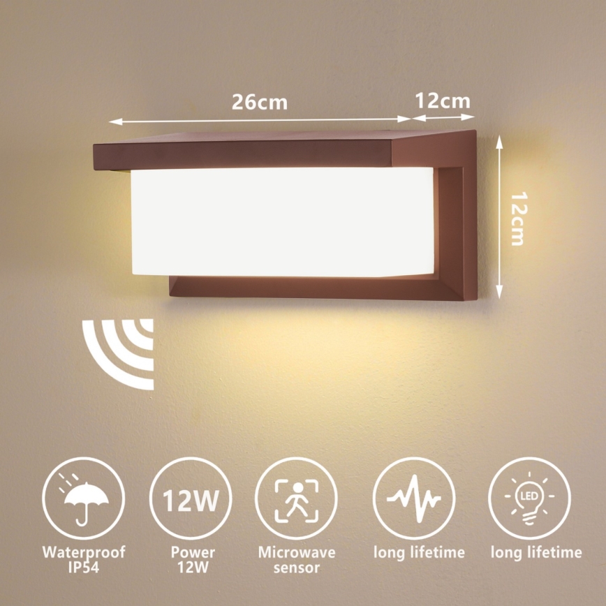 Brilagi - LED Zewnętrzny kinkiet z czujnikiem BRICKY LED/12W/230V brązowy IP54