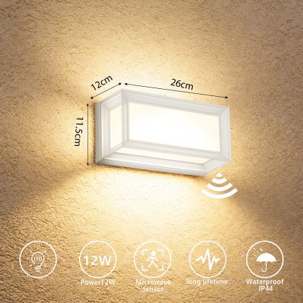 Brilagi - LED zewnętrzna oprawa ścienna z czujnikiem PARKER LED/12W/230V biała IP44