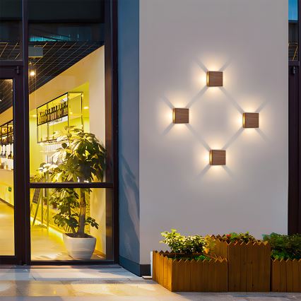 Brilagi - Zewnętrzny kinkiet QUADRAY LED/6W/230V, dekor drewna IP54