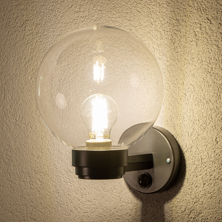 Brilagi - Zewnętrzna lampa ścienna z czujnikiem ruchu HARBOR 1xE27/40W/230V IP33 czarna/przezroczysta
