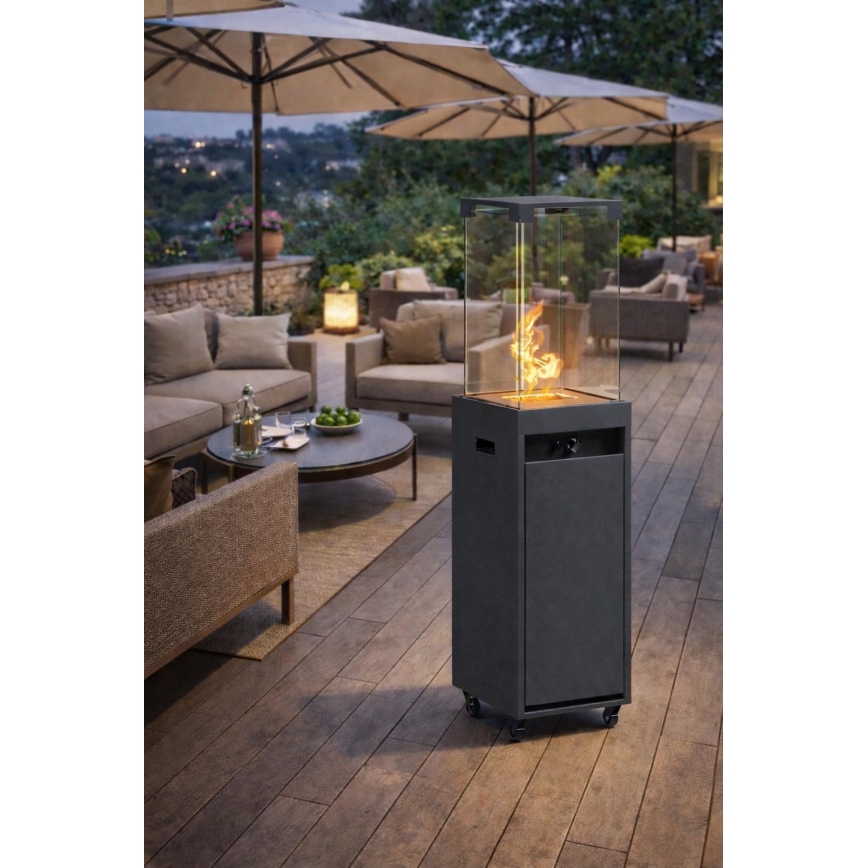 BRILAGI - Zewnętrzny kominek gazowy FLARO GAS 142x36 cm 8kW 1xAAA antracyt + pokrowiec ochronny