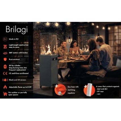 BRILAGI - Zewnętrzny kominek gazowy FLARO GAS 142x36 cm 8kW 1xAAA antracyt + pokrowiec ochronny