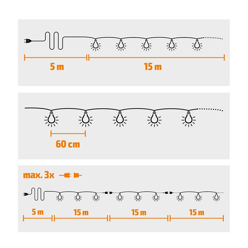 Brilagi - Zewnętrzny łańcuch dekoracyjny LED GIRLANDA 25xE12 20m białe IP44 ciepła biel