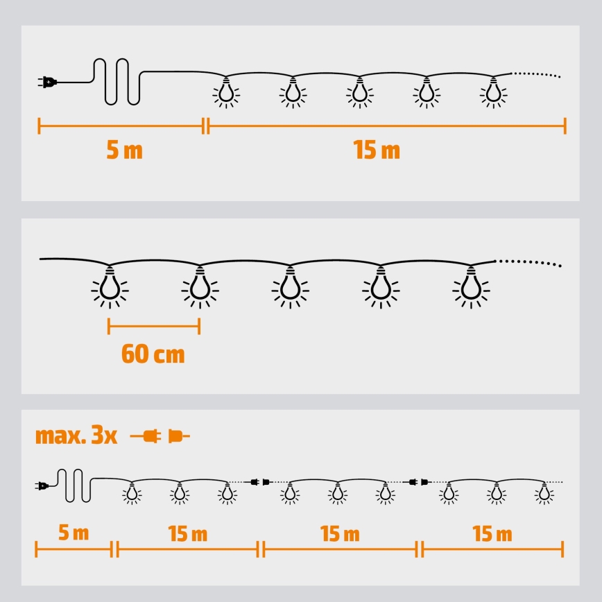 Brilagi - Zewnętrzny łańcuch dekoracyjny LED GIRLANDA 25xE12 20m IP44 zimna biel