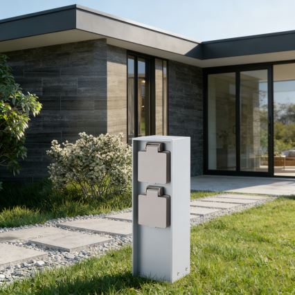 Brilagi - Zewnętrzny słupek z gniazdami PILLAR 2x SCHUKO 230V IP44 srebrny