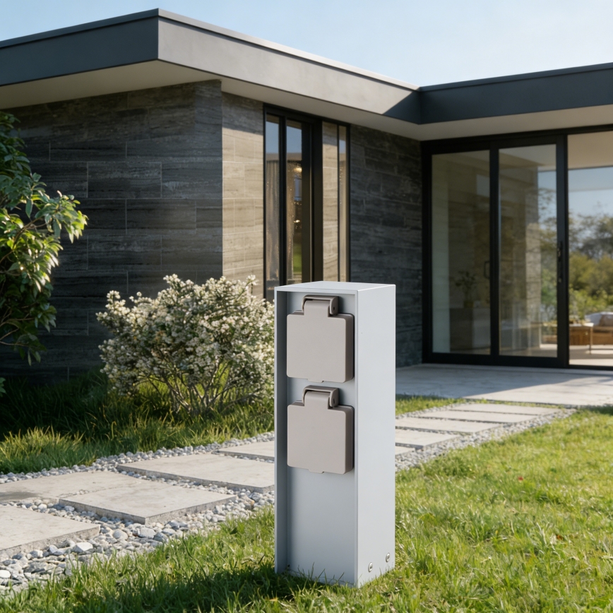 Brilagi - Zewnętrzny słupek z gniazdami PILLAR 2x SCHUKO 230V IP44 srebrny