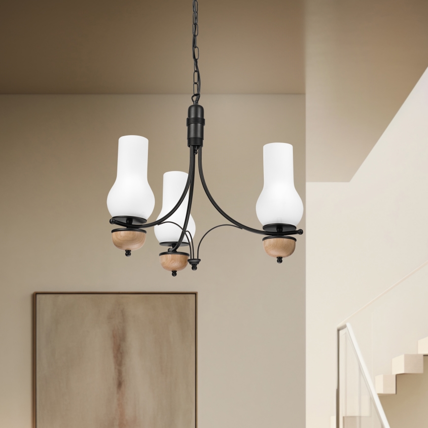 Brilagi - Żyrandol LED na łańcuchu COTTAGE 3xE14/40W/230V dąb/czarny/biały