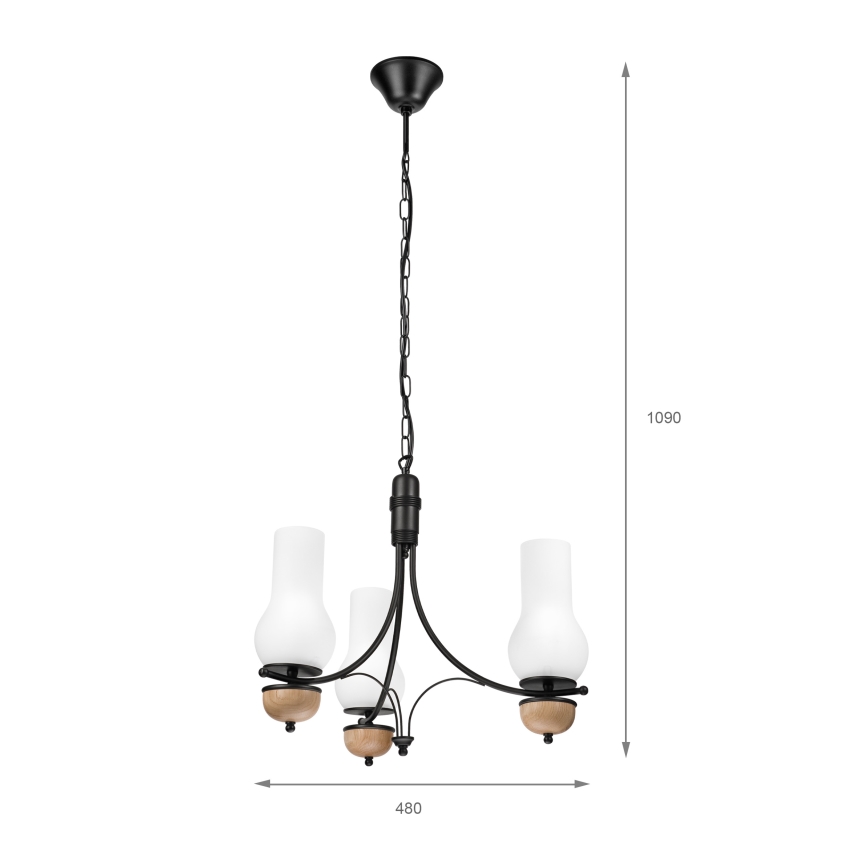 Brilagi - Żyrandol LED na łańcuchu COTTAGE 3xE14/40W/230V dąb/czarny/biały