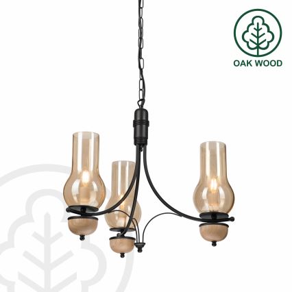 Brilagi - Żyrandol LED na łańcuchu COTTAGE 3xE14/40W/230V dąb/czarny/przydymiony beż