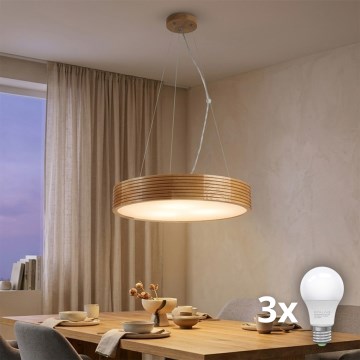 Brilagi - Żyrandol LED na lince CARVALHO MODERN 3xE27/60W/230V dąb śr. 47,5 cm