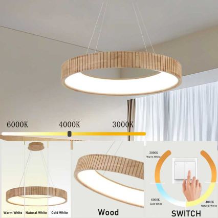 Brilagi - LED żyrandol na linkach FALCON WOOD MODERN LED/40W/230V 3000/4000/6000K śr. 60 cm drewno