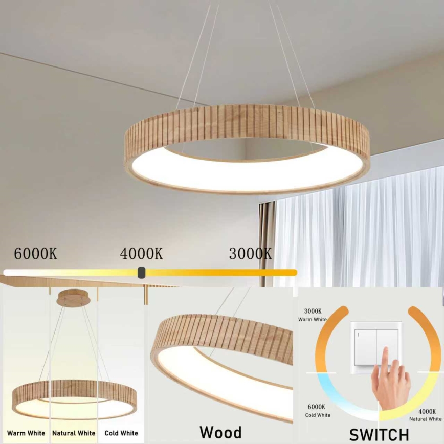 Brilagi - LED żyrandol na linkach FALCON WOOD MODERN LED/40W/230V 3000/4000/6000K śr. 60 cm drewno