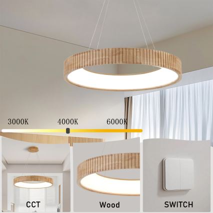 Brilagi - LED żyrandol na linkach FALCON WOOD MODERN LED/40W/230V 3000/4000/6000K śr. 60 cm drewno