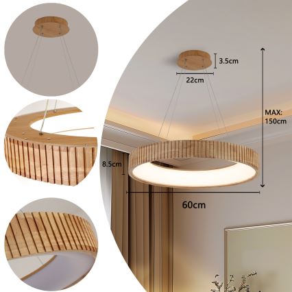 Brilagi - LED żyrandol na linkach FALCON WOOD MODERN LED/40W/230V 3000/4000/6000K śr. 60 cm drewno