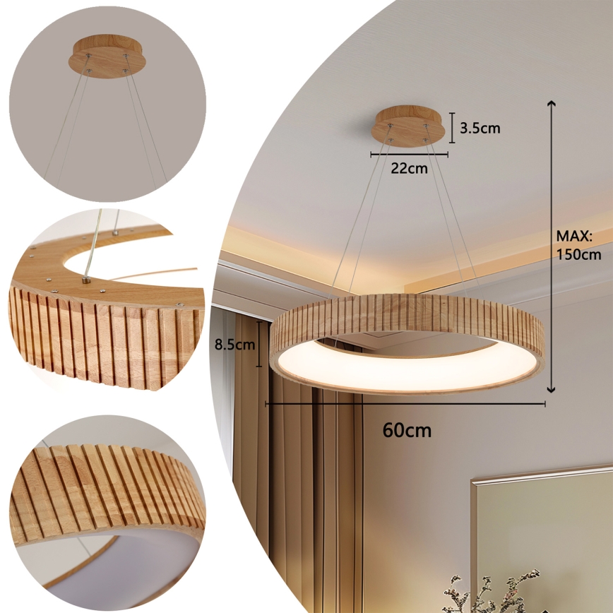 Brilagi - LED żyrandol na linkach FALCON WOOD MODERN LED/40W/230V 3000/4000/6000K śr. 60 cm drewno