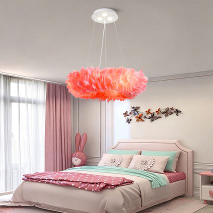 BRILAGI - Żyrandol LED na lince FEATHER 3xE27/40W/230V + 3xLED/3W śr. 50 cm różowy