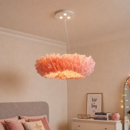 Brilagi - Żyrandol LED na lince FEATHER 3xE27/40W/230V + 3xLED/3W śr. 50 cm różowy