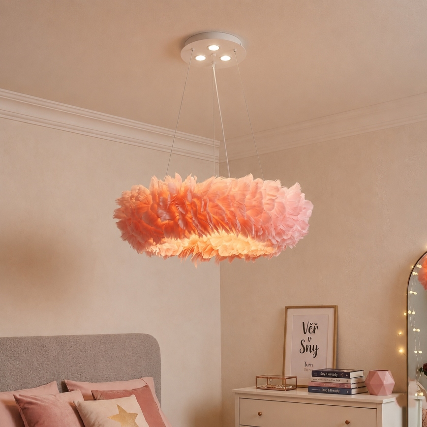 Brilagi - Żyrandol LED na lince FEATHER 3xE27/40W/230V + 3xLED/3W śr. 50 cm różowy