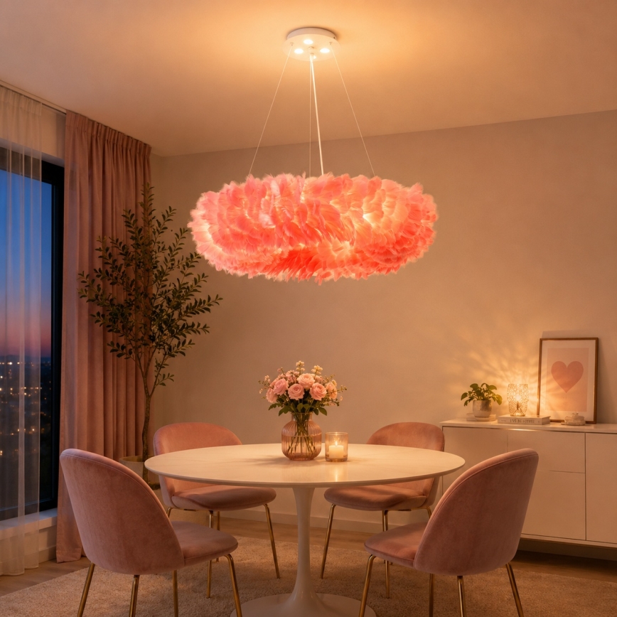 Brilagi - Żyrandol LED na lince FEATHER 3xE27/40W/230V + 3xLED/3W śr. 50 cm różowy